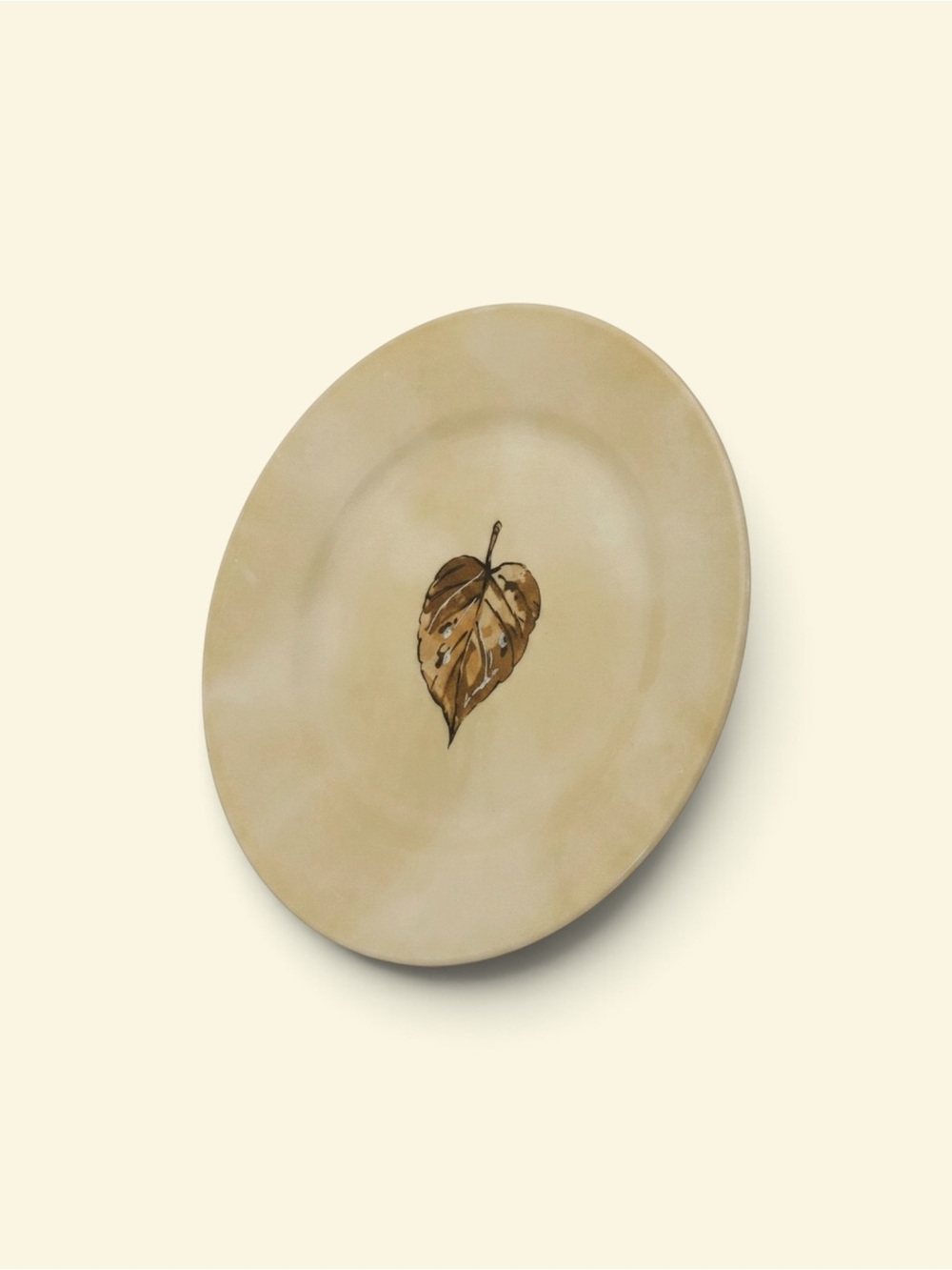 Corelle Cream Dinner Plate with Brown Leaf Accent